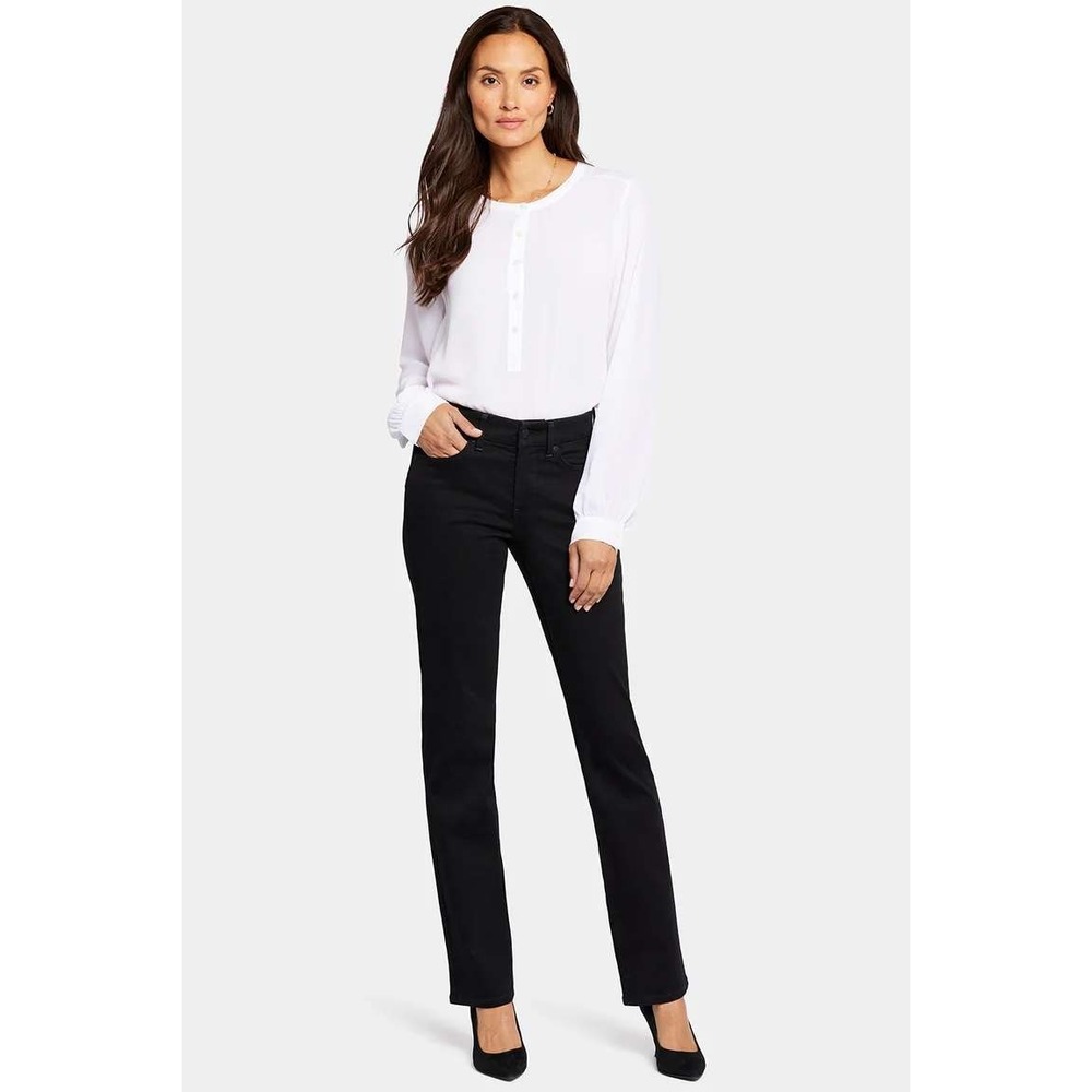 NYDJ Marilyn Straight Leg Jeans Black Women Size 12 High Rise Stretch Denim